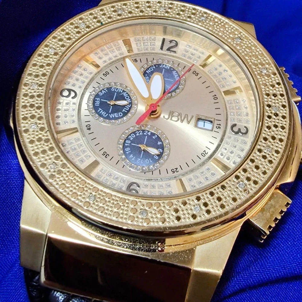 JBW 18 Diamonda Gold Tone Chrono Luxury Mens Watch 48mm JB-6101L